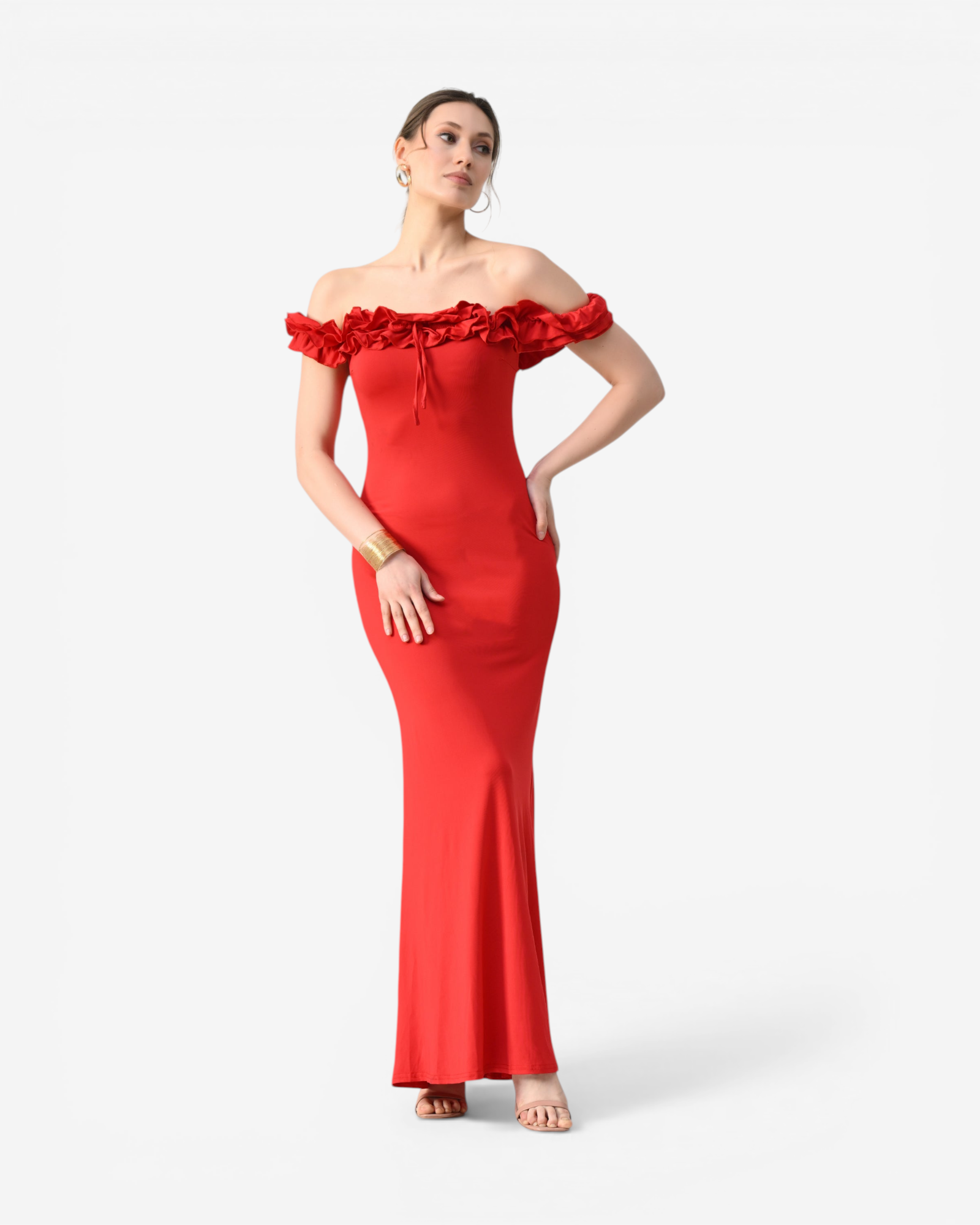 Off-Shoulder Ruffle Maxi Dress