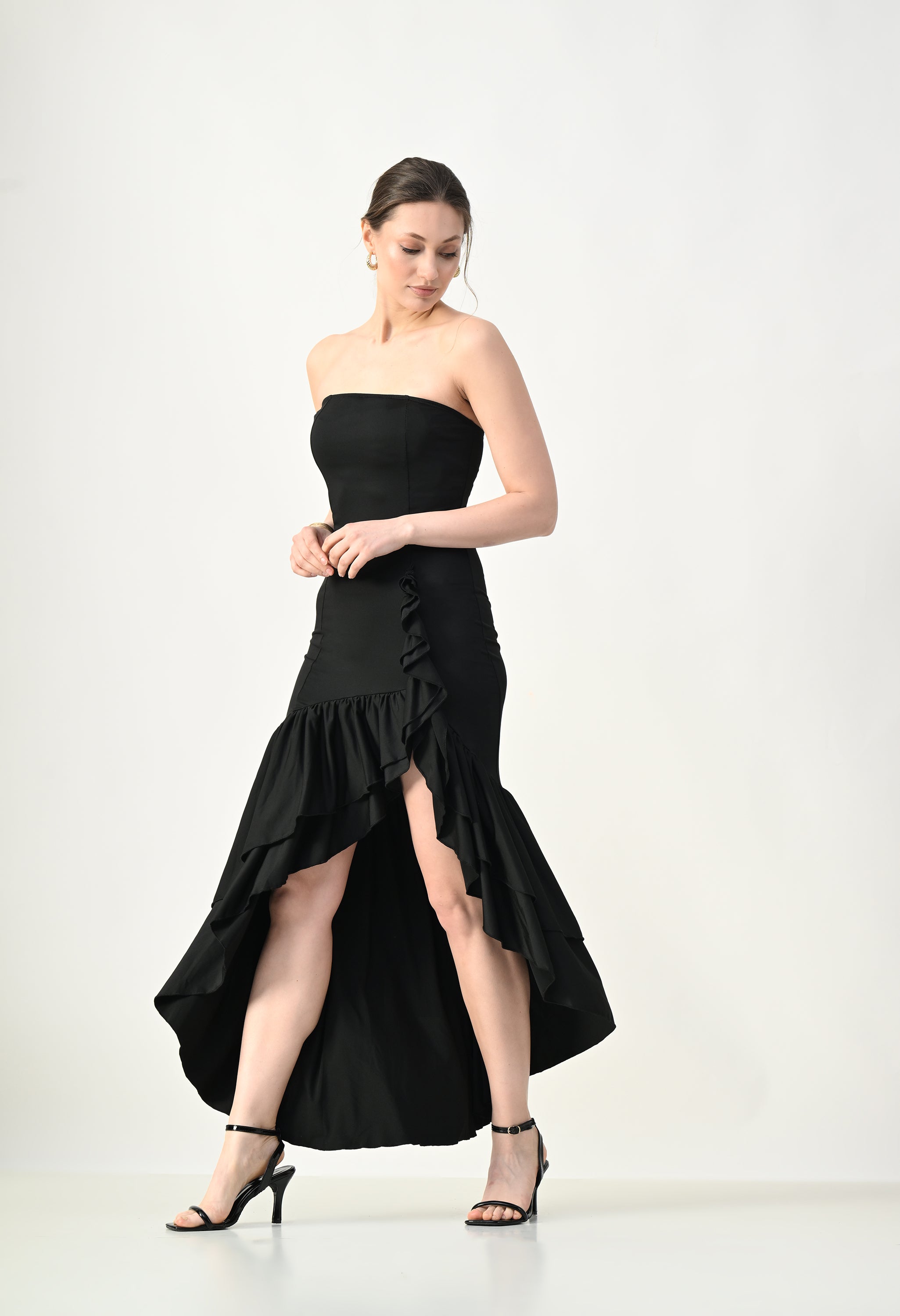 Off Shoulder Gathered Ruffle Dress