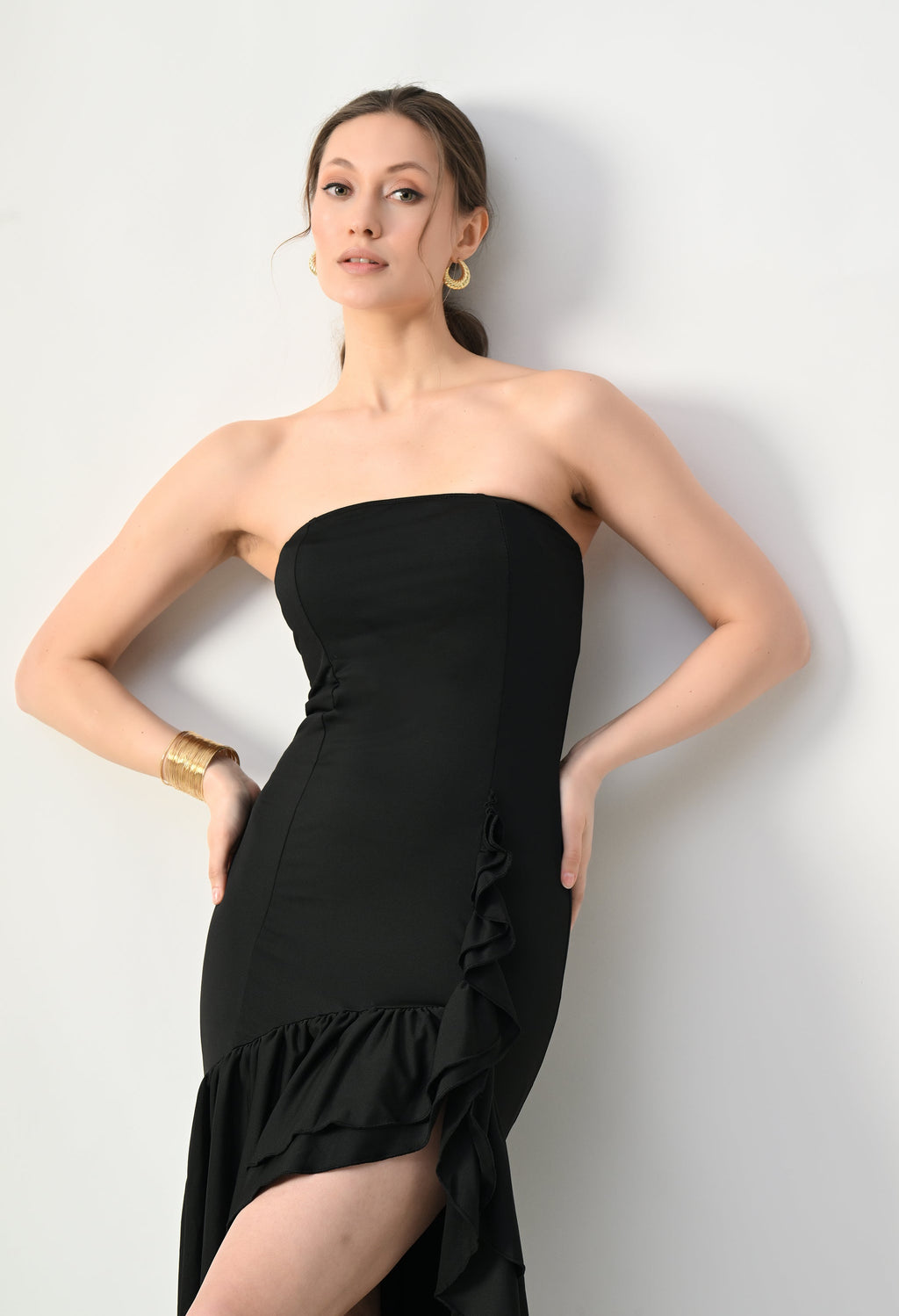 Off Shoulder Gathered Ruffle Dress