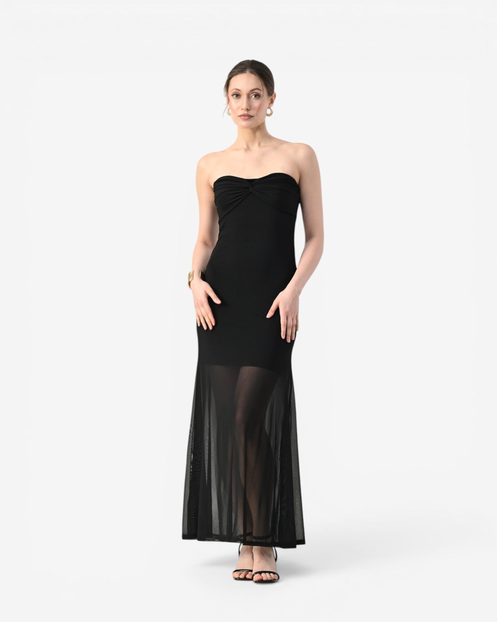 Twist Front Strapless Maxi Dress