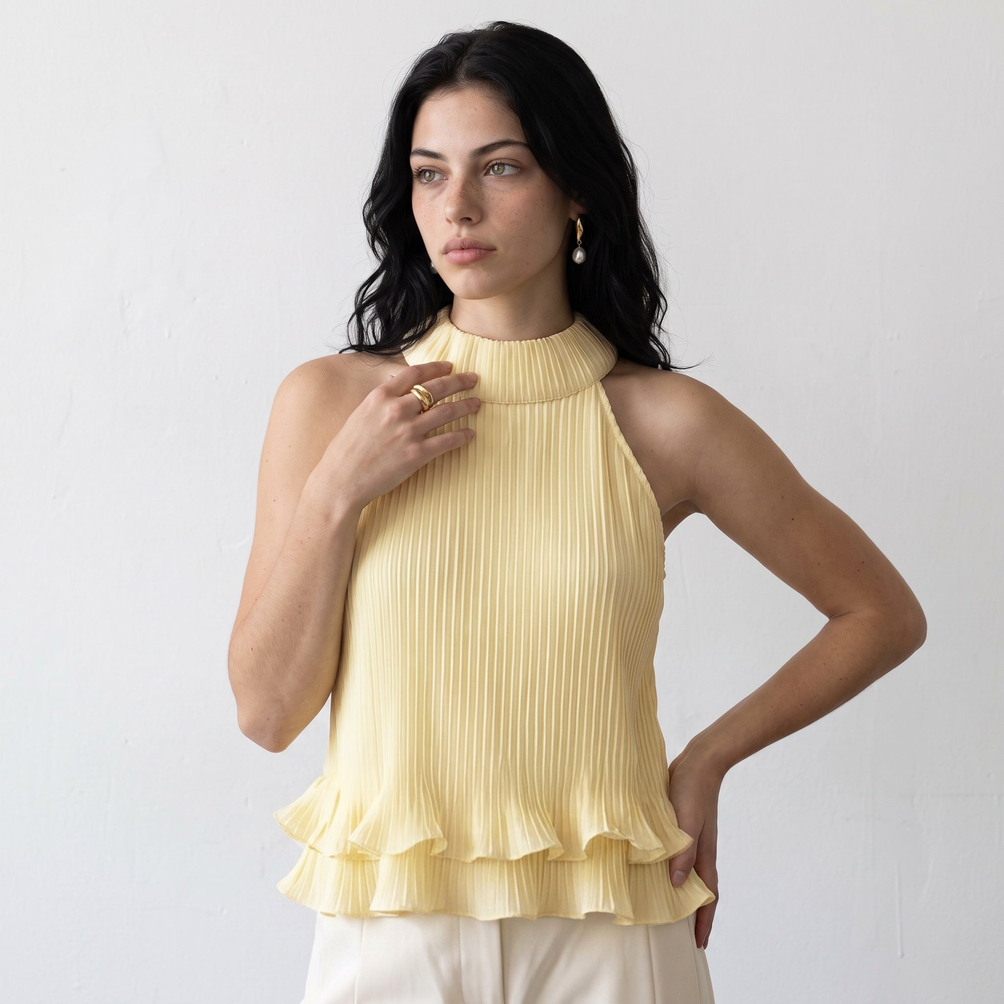 Yellow Circe Ruffled Top