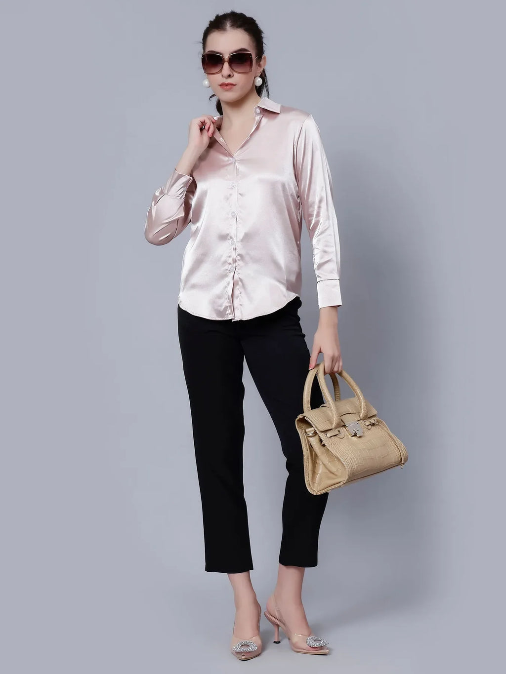 Elegant Ribbon Satin Shirt
