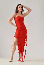 Ruffle Slit Midi Dress