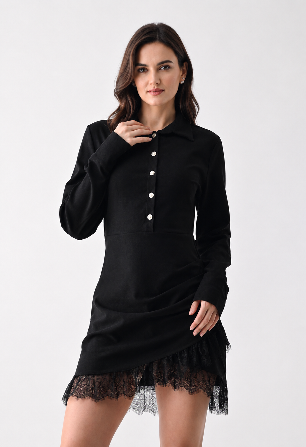 Lace Trim Panelled Mini Dress