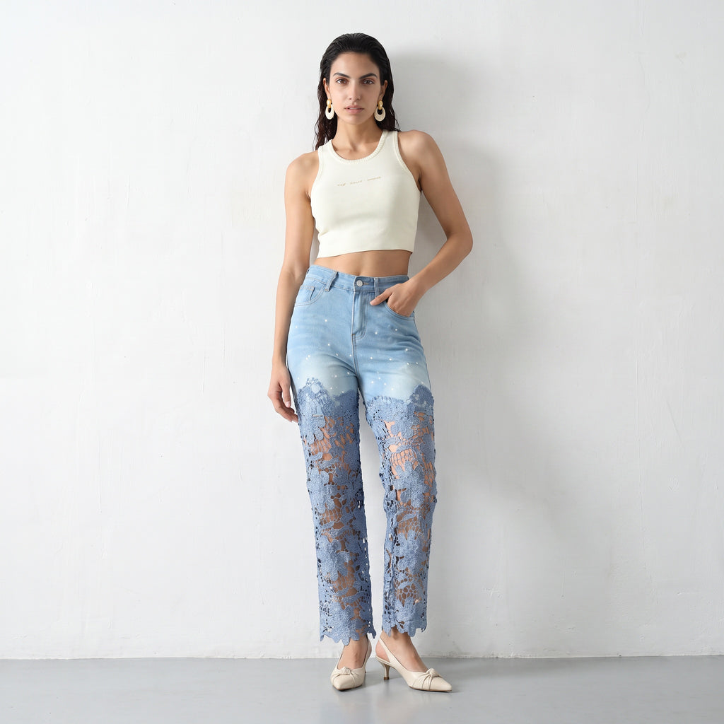Artistic Lace Denim Jeans