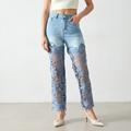 Artistic Lace Denim Jeans