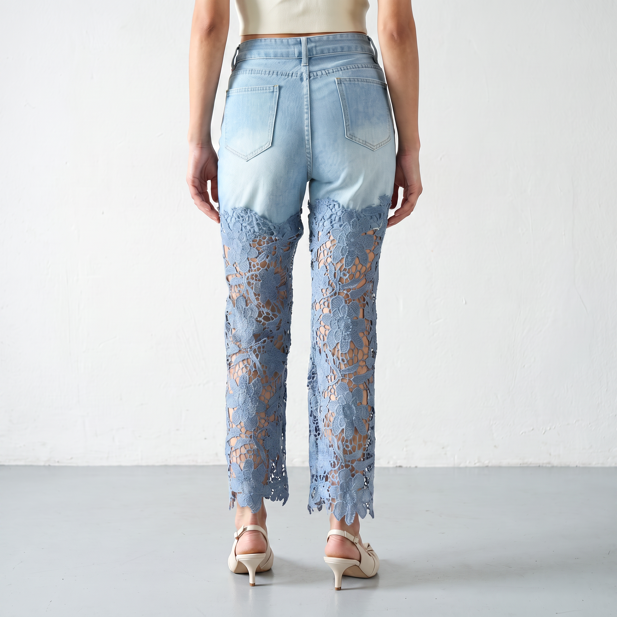 Artistic Lace Denim Jeans