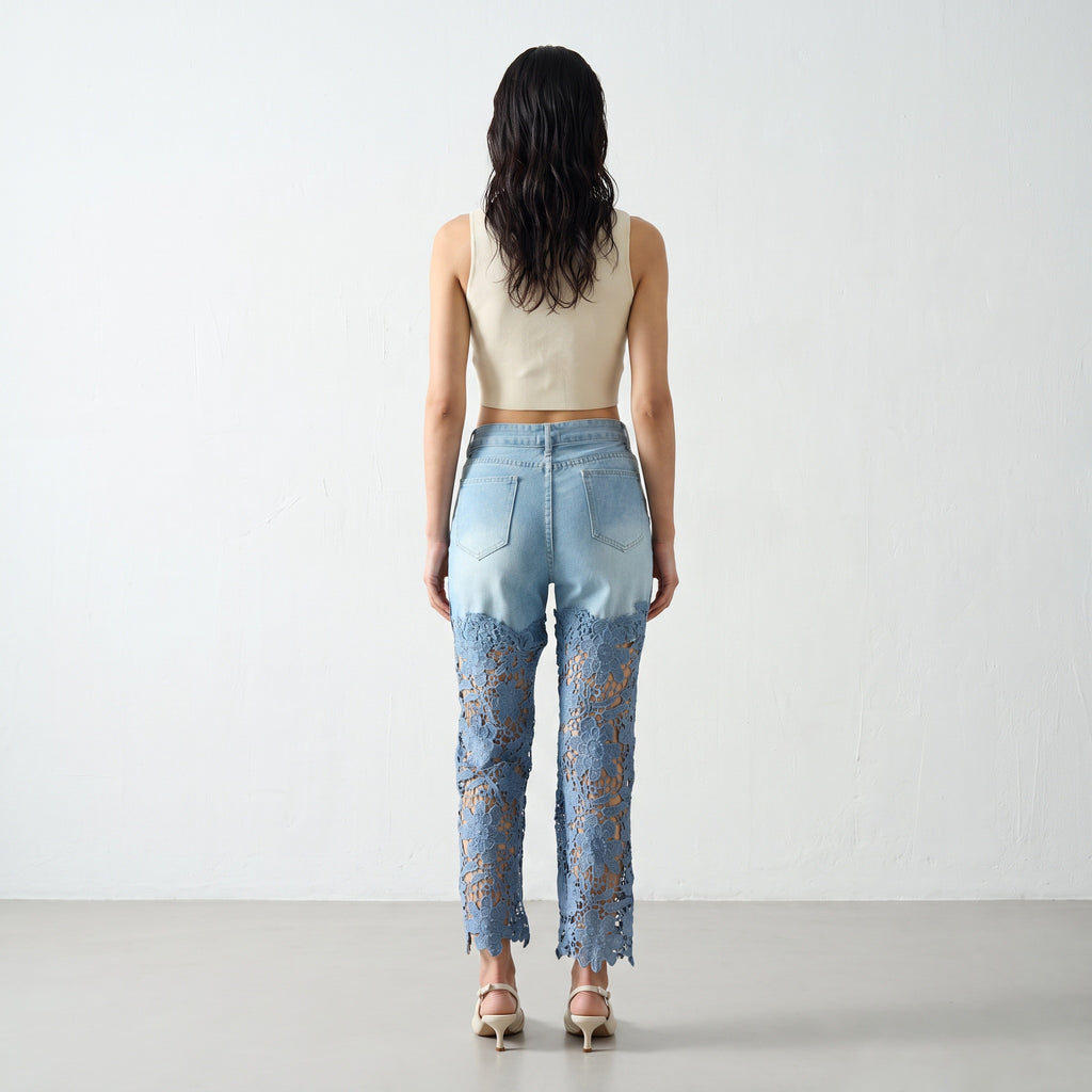 Artistic Lace Denim Jeans