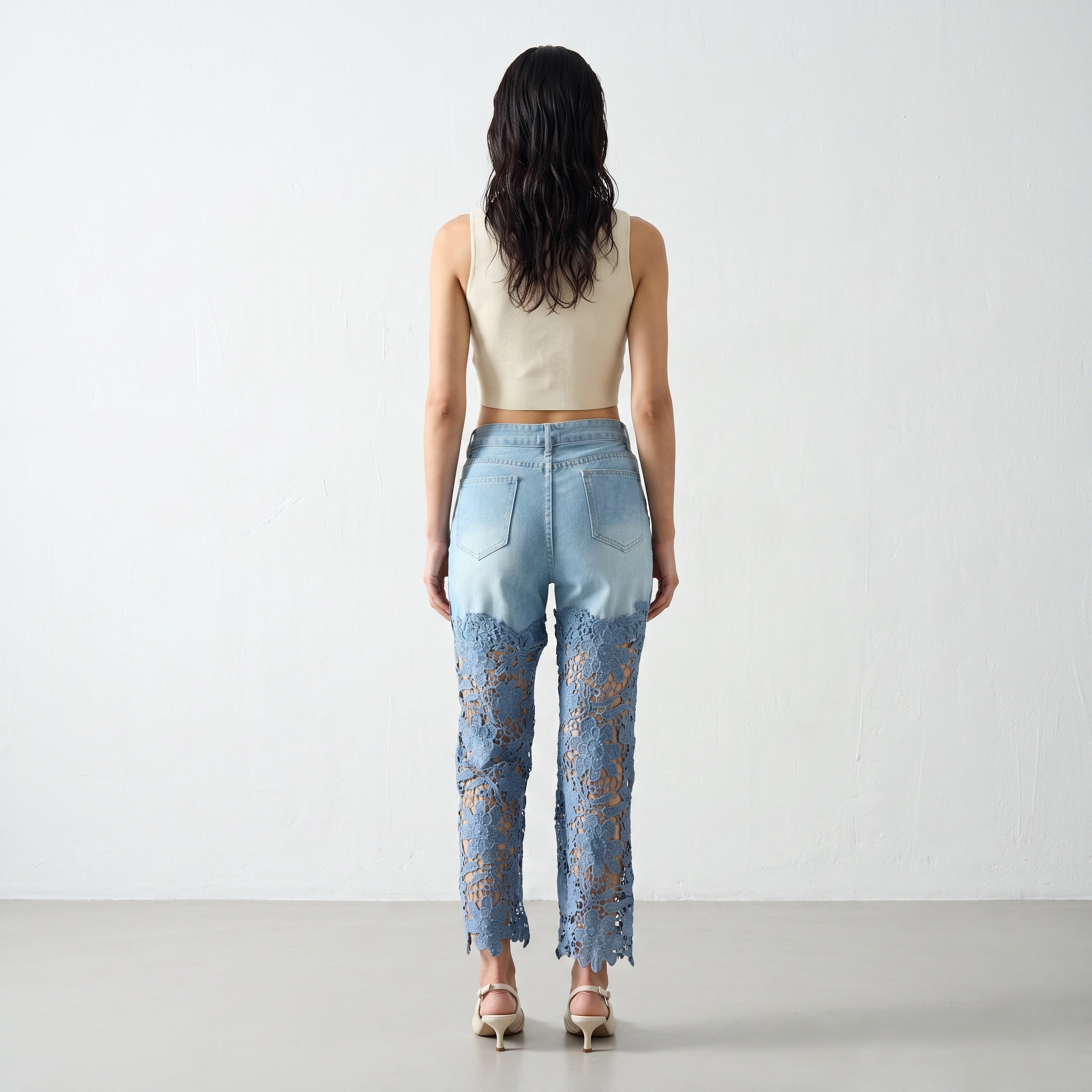 Artistic Lace Denim Jeans