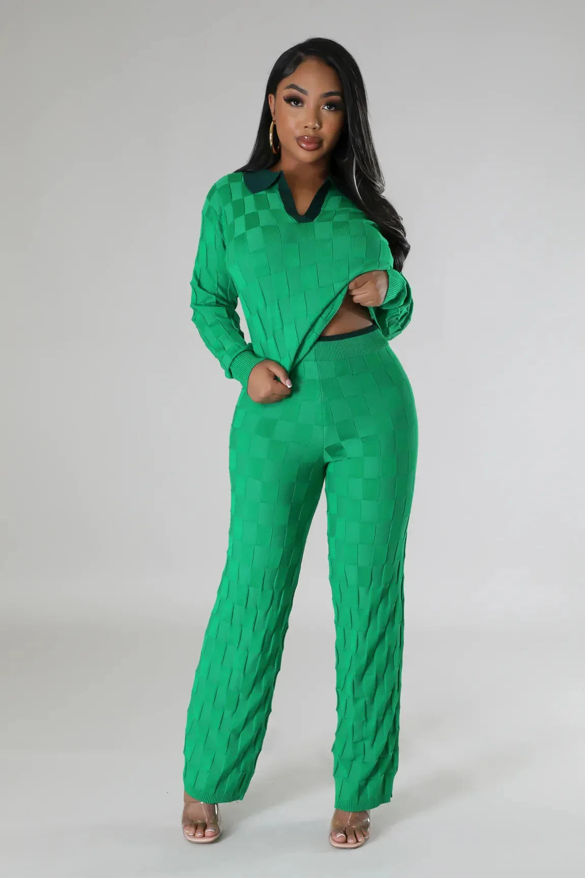Checkerboard Knitted Two Piece Set