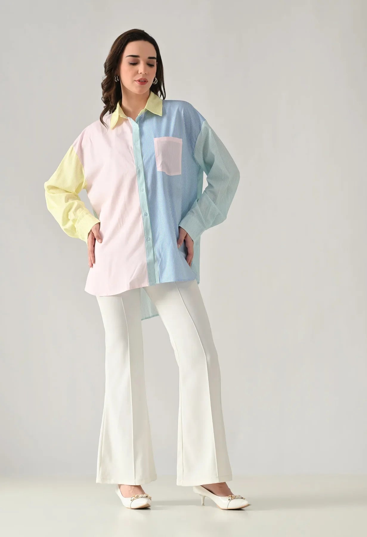 Striped Colorblock Oversize Shirt