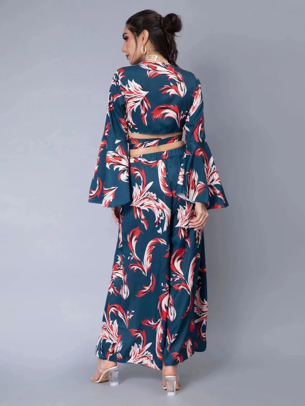 Tie Belt Wrap Top With Pants Set