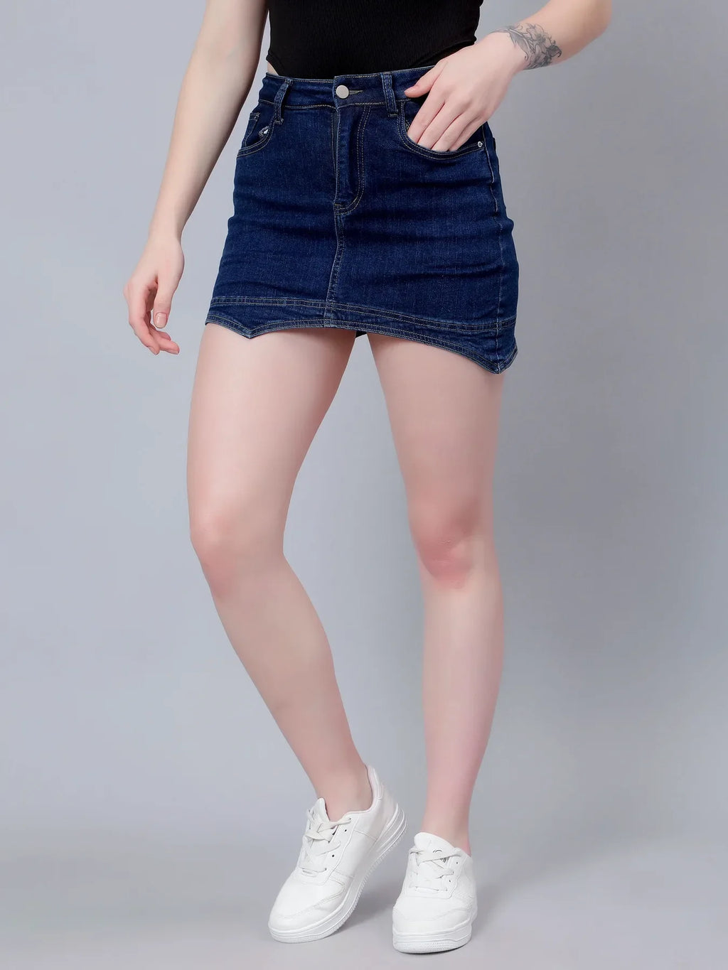 Asymmetrical Denim Mini Skirt