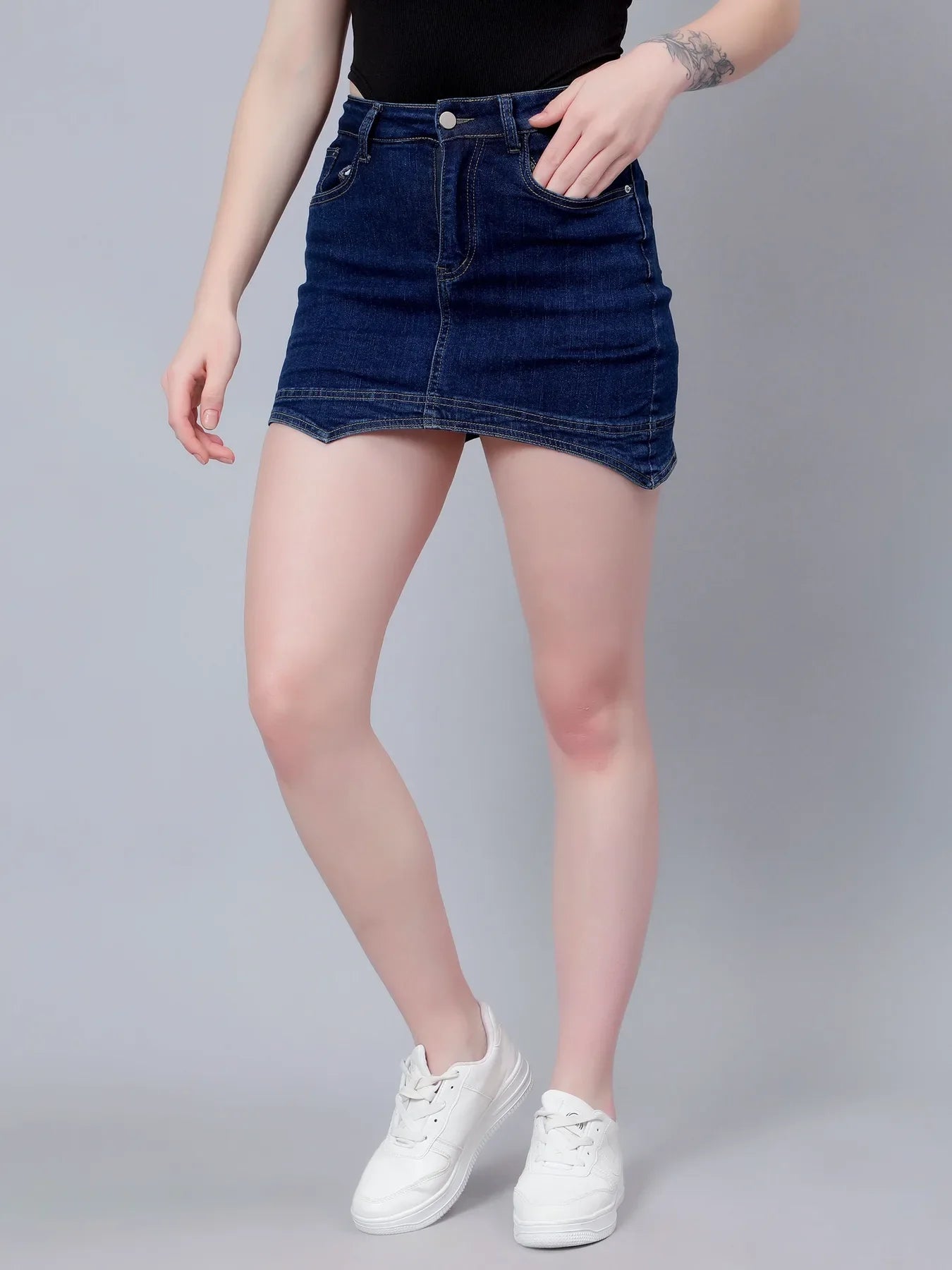Asymmetrical Denim Mini Skirt