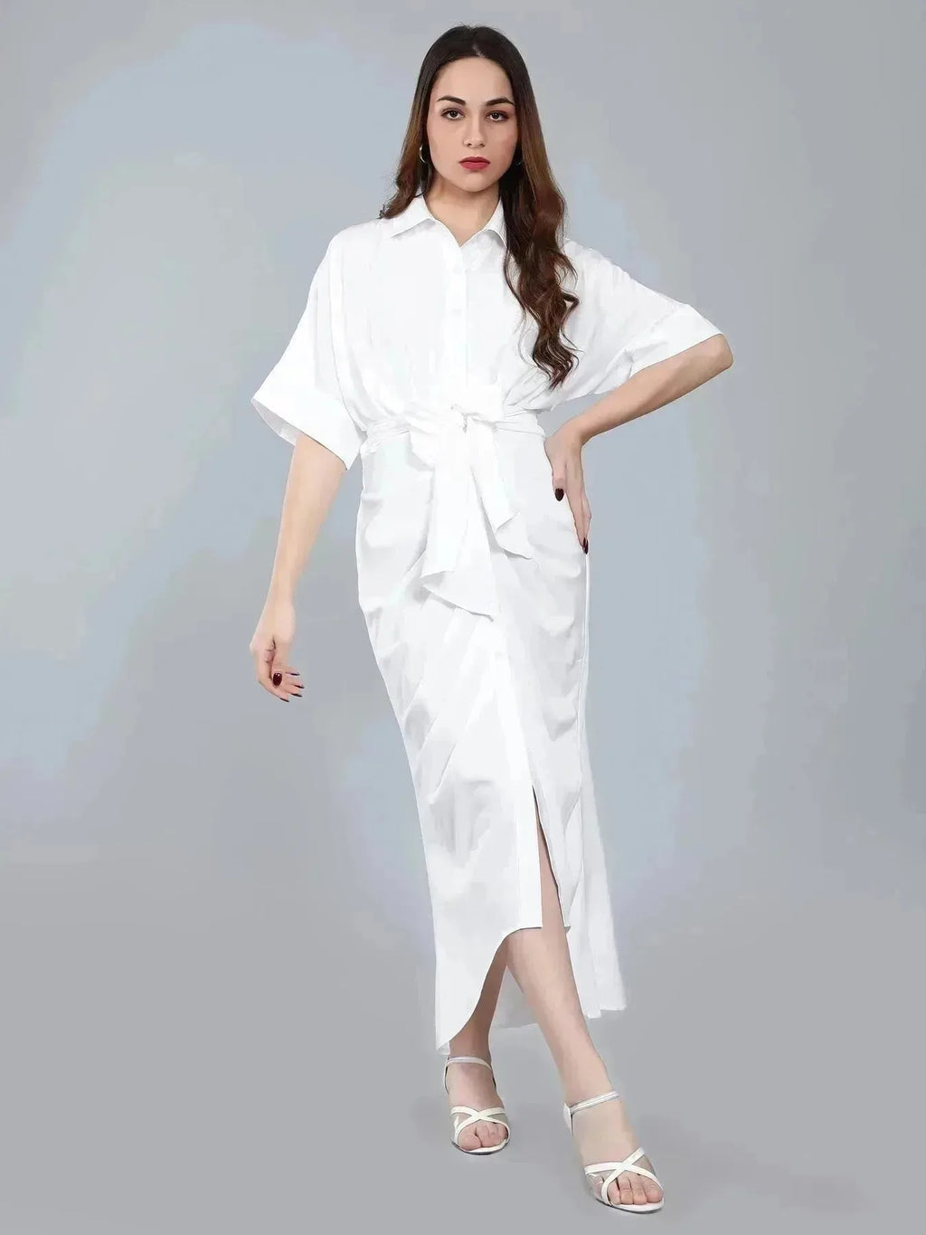 Cinched Waist Belted Shirt Dress