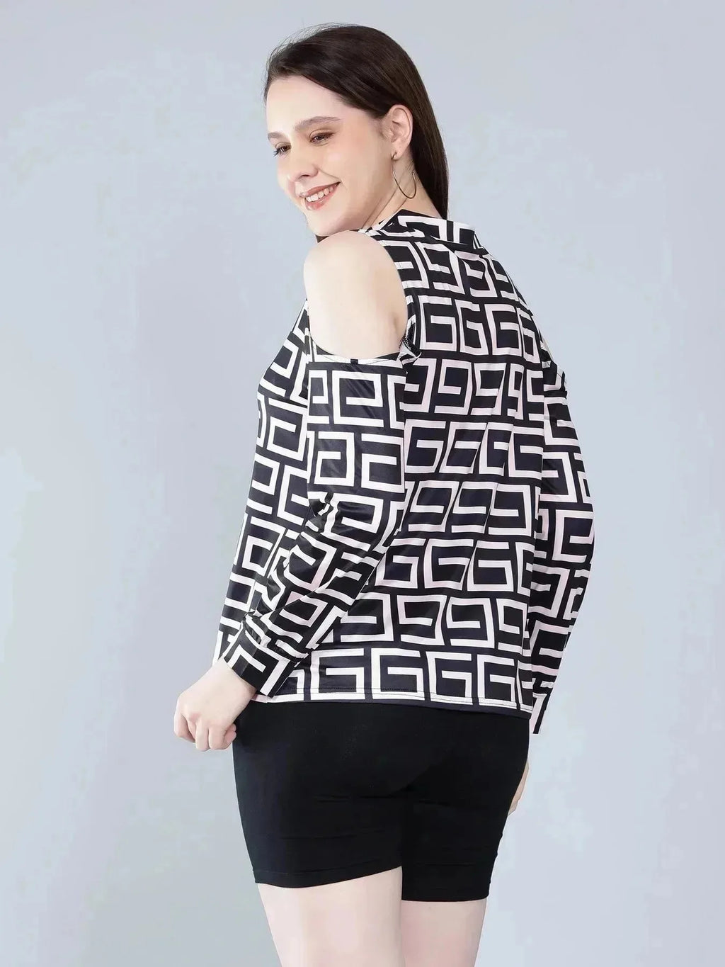 Geometrical Cold Shoulder Blouse