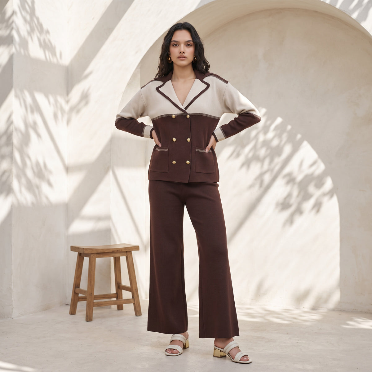 Buttoned Knit Cardigan & Pant Set