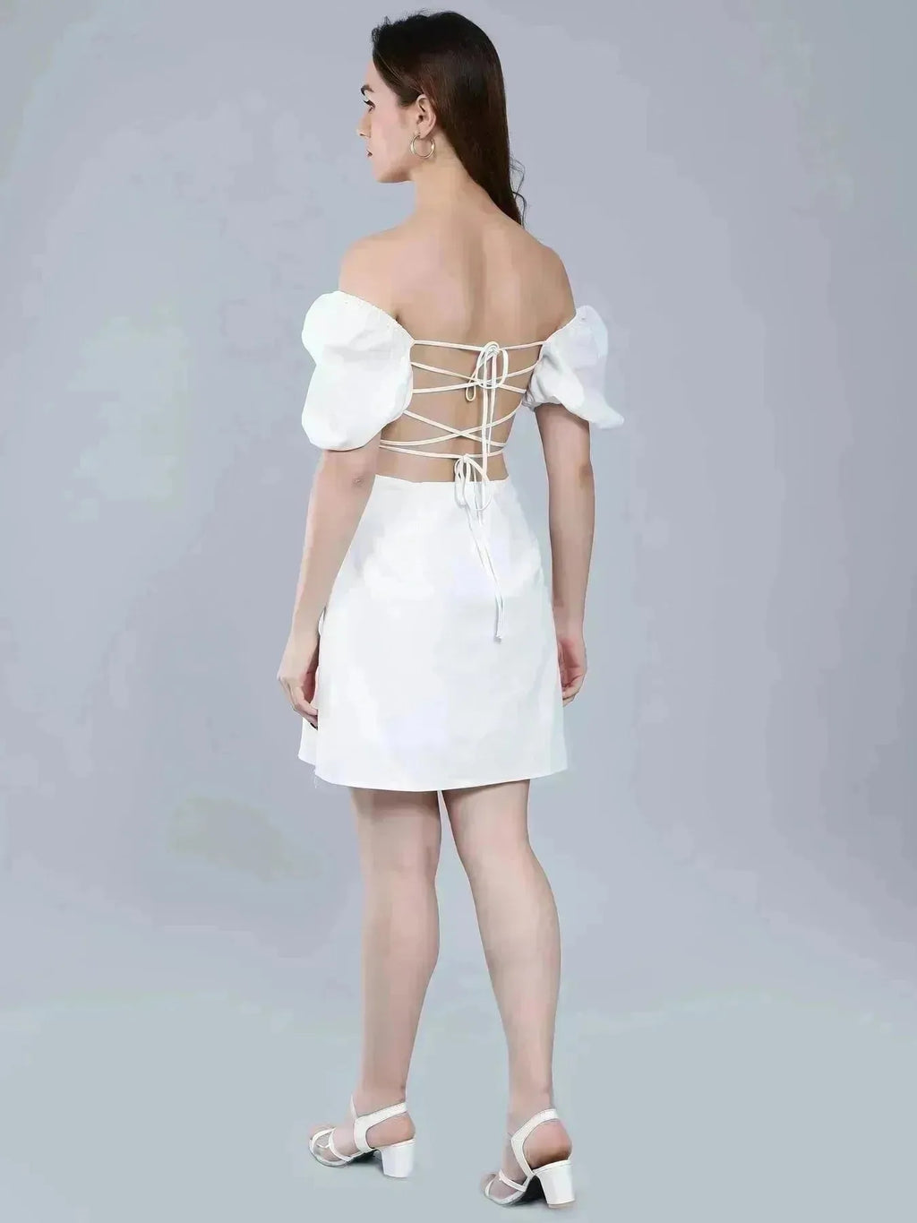 Off Shoulder Puff Sleeves Dress