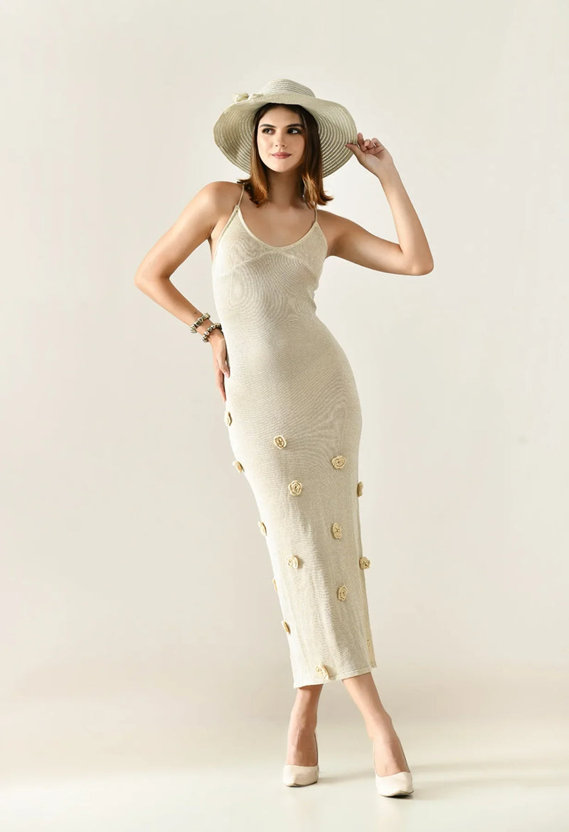 Rosette Crochet Maxi Dress