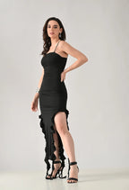Ruffle Slit Midi Dress