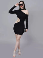 Pearl Detail Asymmetric Neck Cutout Dress
