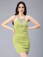 Halter Rhinestone Fringes Necklace Dress