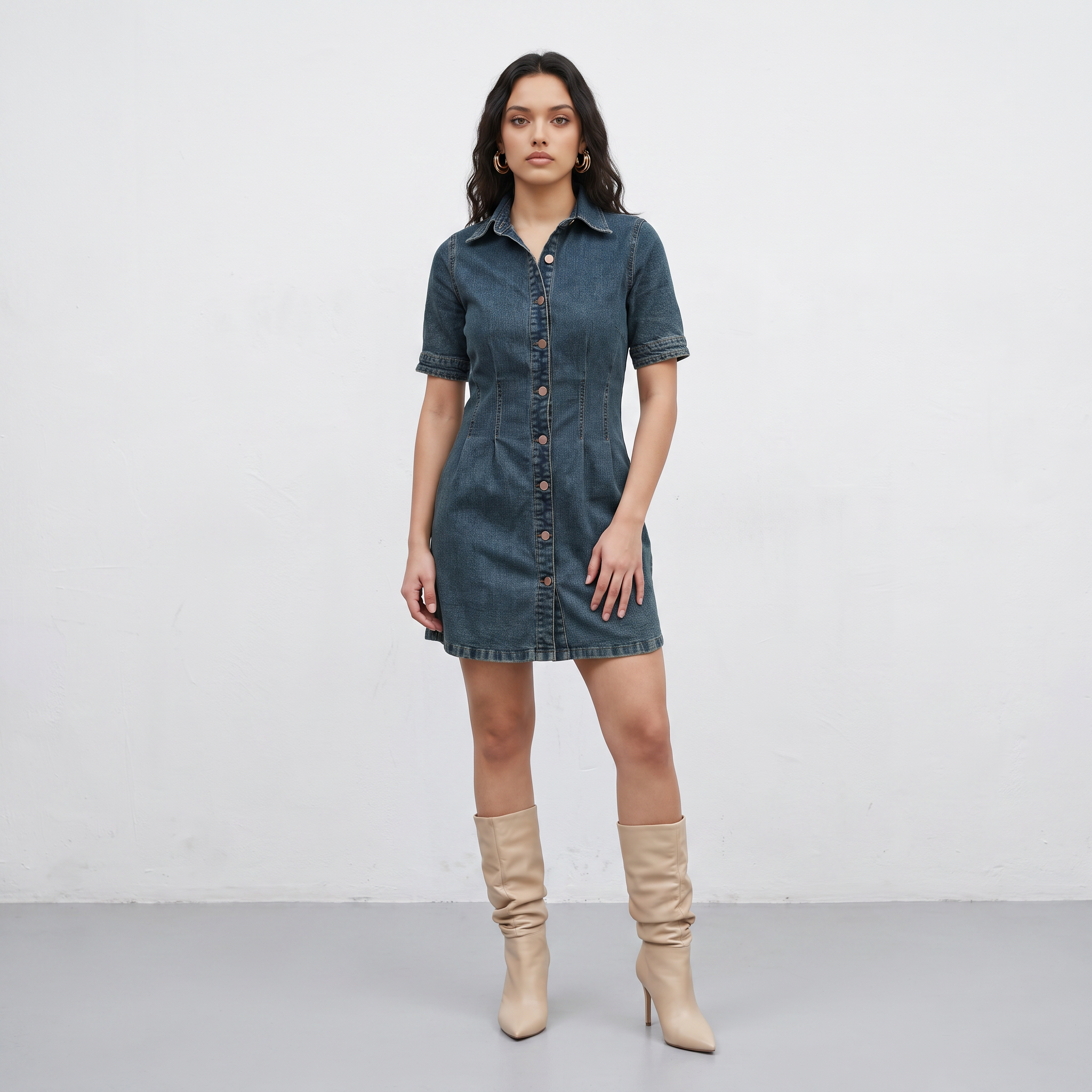 Contour Denim Button-Down Dress