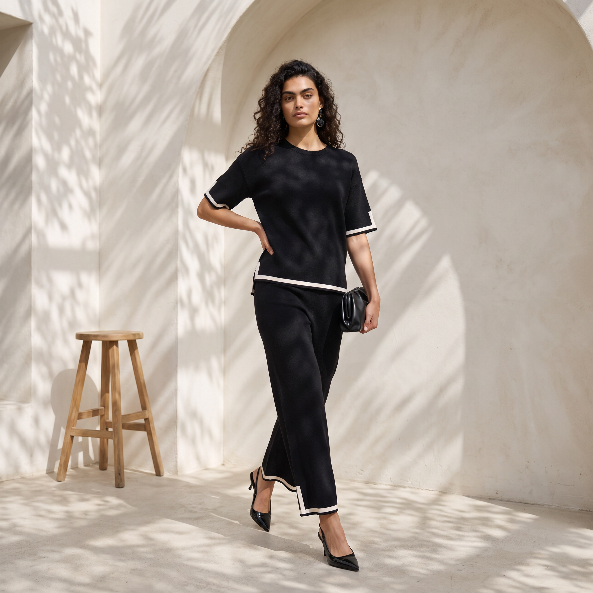 Contrast Knitted Two Piece Set