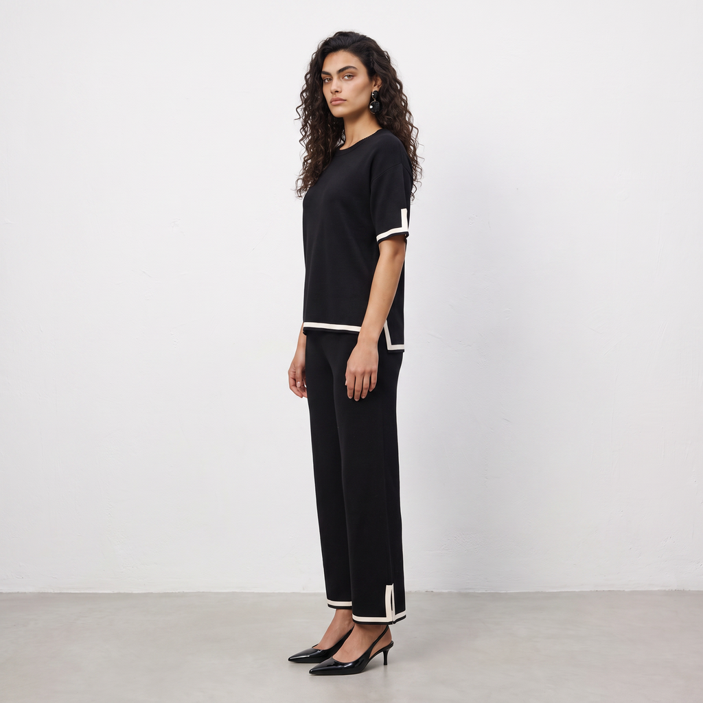Contrast Knitted Two Piece Set