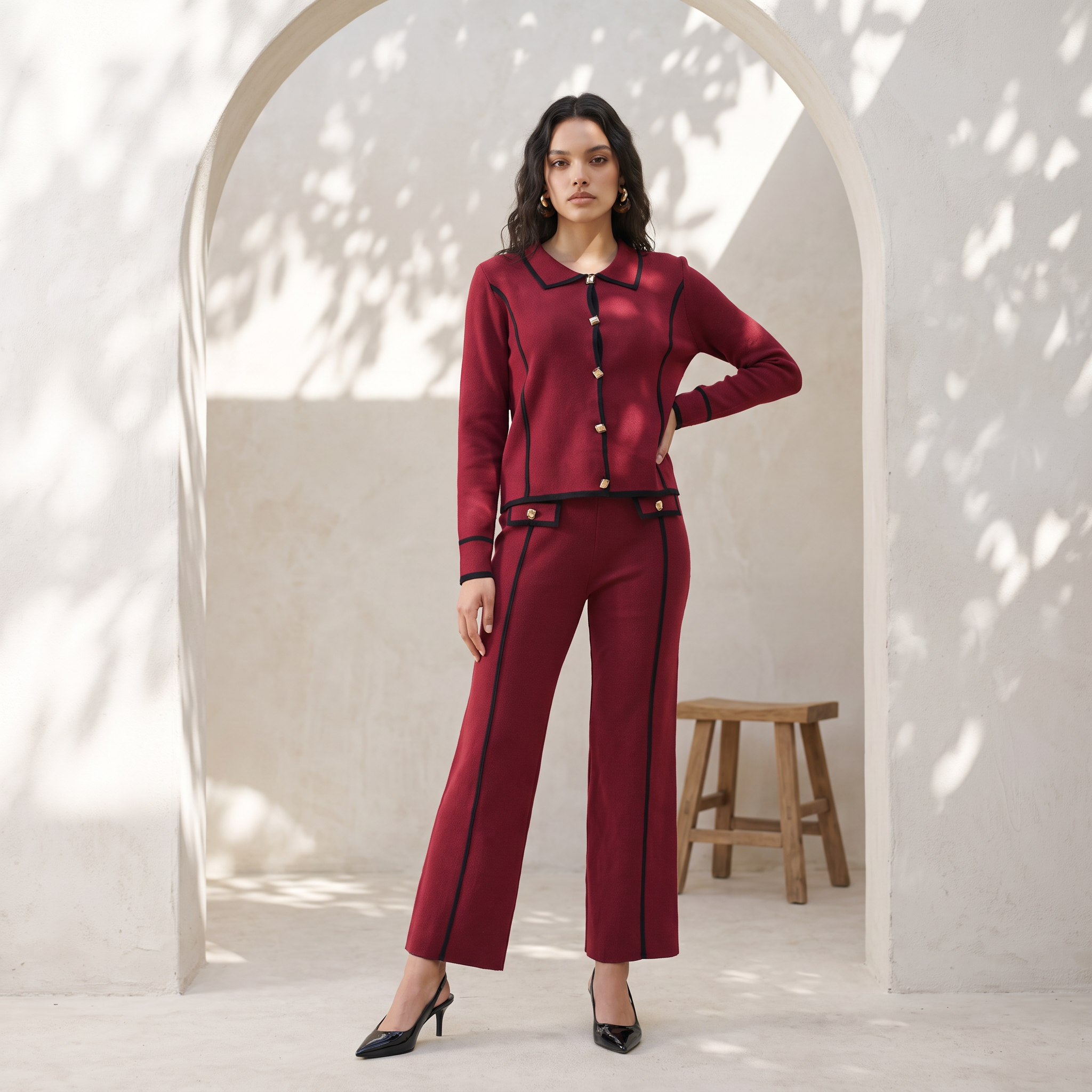 Contrast Piped Knit Co-ord Set