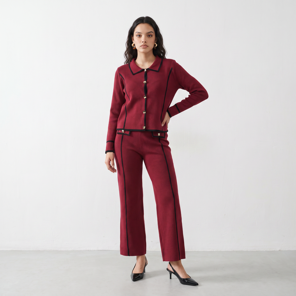 Contrast Piped Knit Co-ord Set