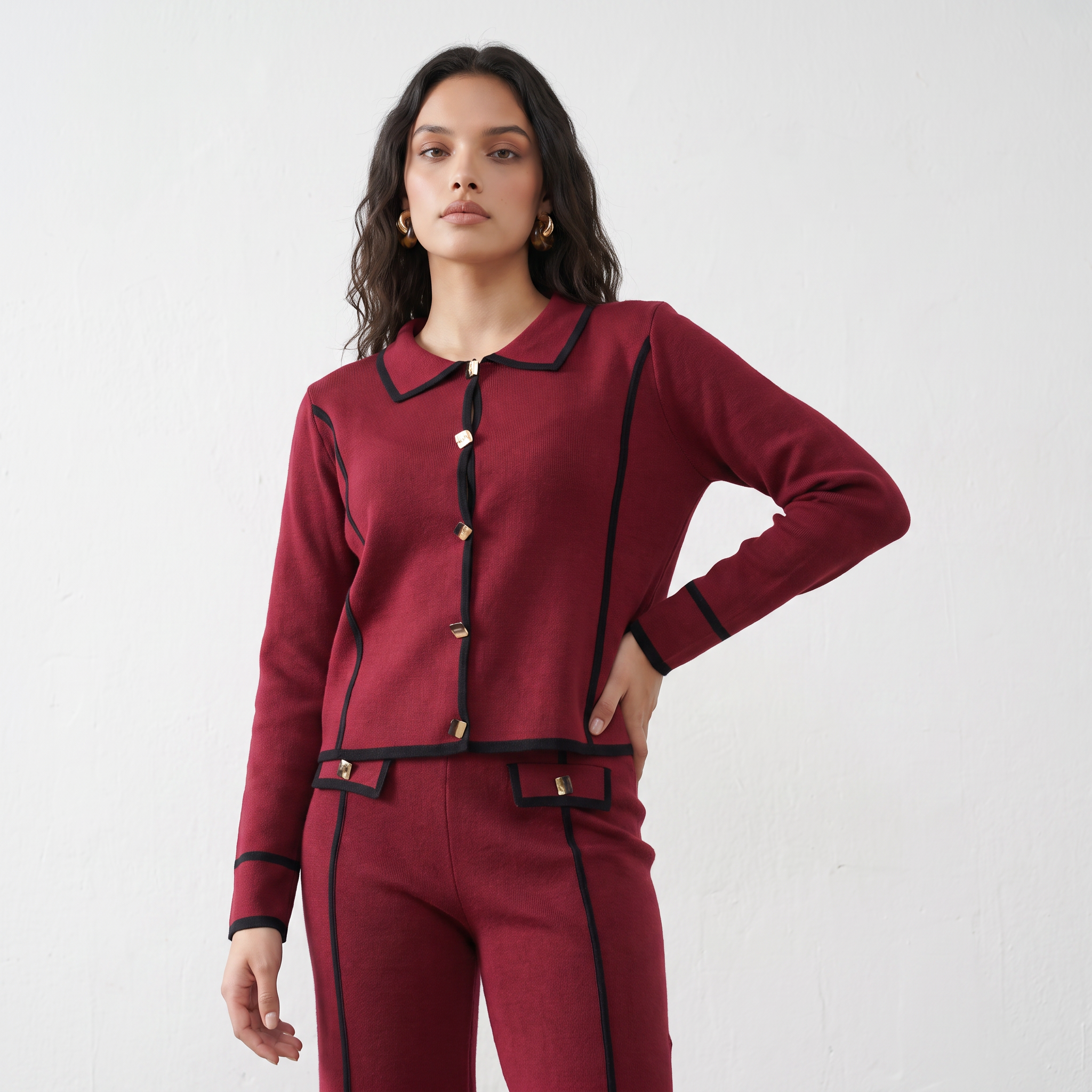 Contrast Piped Knit Co-ord Set