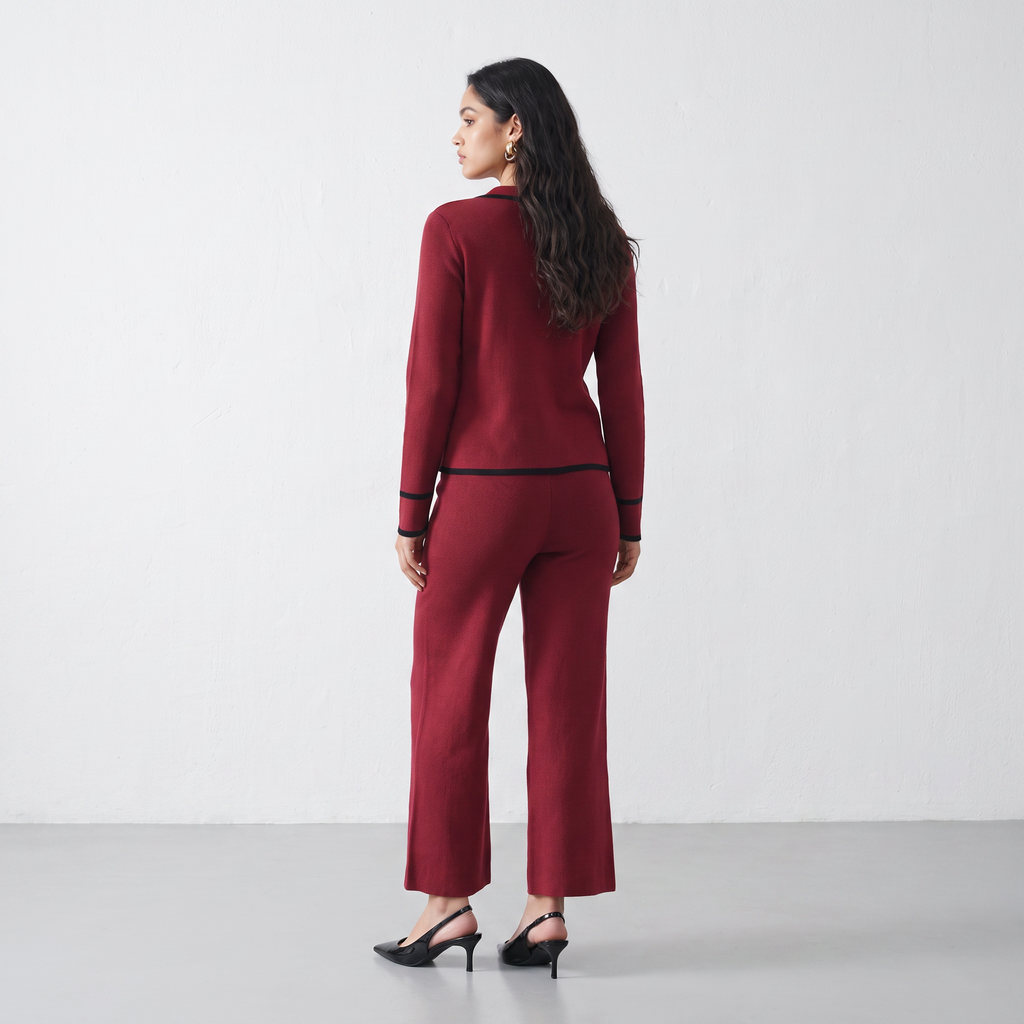 Contrast Piped Knit Co-ord Set