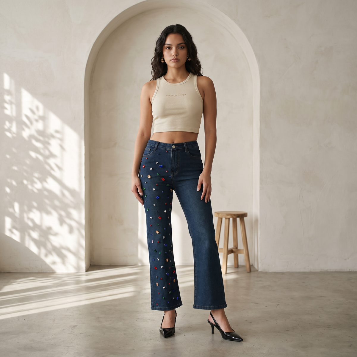 Rhinestone Radiance Denim Jeans