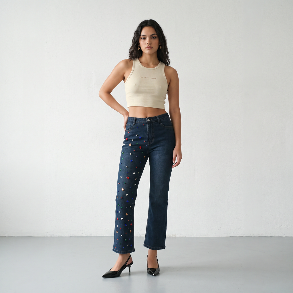 Rhinestone Radiance Denim Jeans