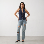 Crystal Heart Cut-Out Denim