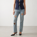 Crystal Heart Cut-Out Denim