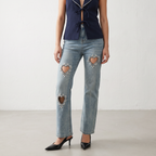Crystal Heart Cut-Out Denim