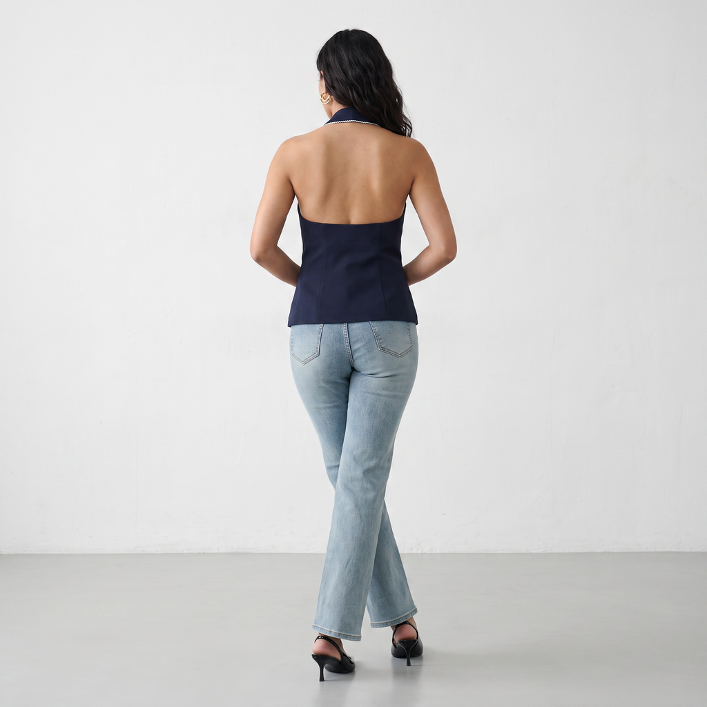 Crystal Heart Cut-Out Denim