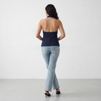 Crystal Heart Cut-Out Denim