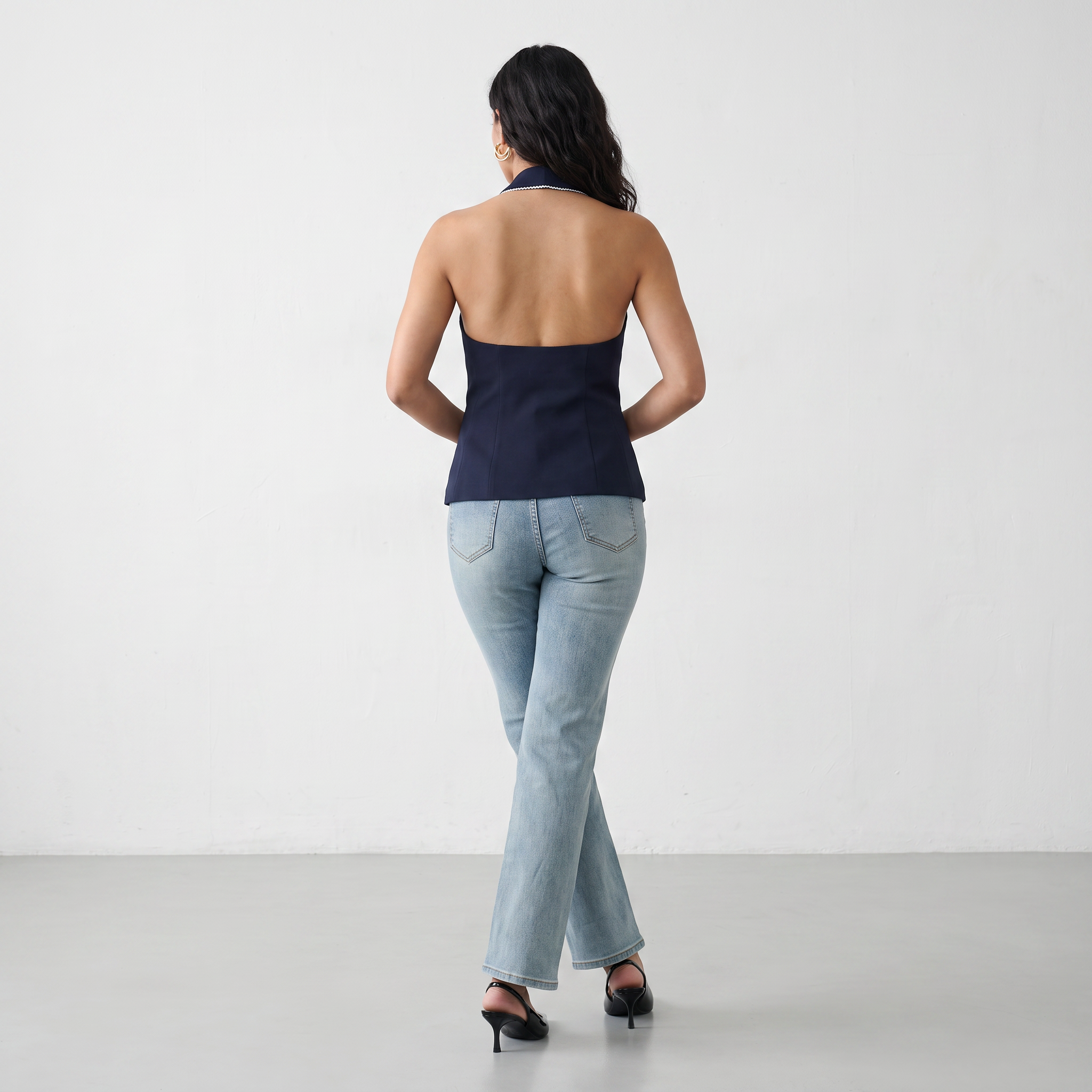 Crystal Heart Cut-Out Denim