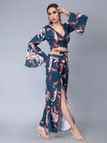 Tie Belt Wrap Top With Pants Set