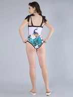 Peacock Printed Monokini With Sarong