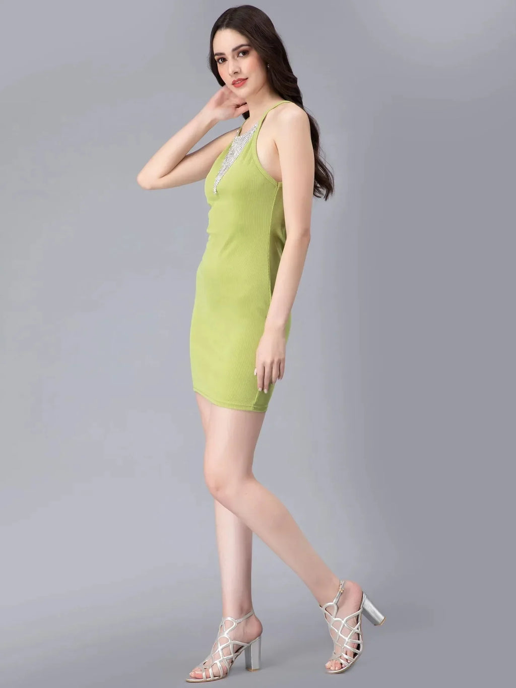 Halter Rhinestone Fringes Necklace Dress