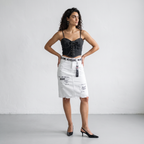 Denim Letter Print Fray Skirt
