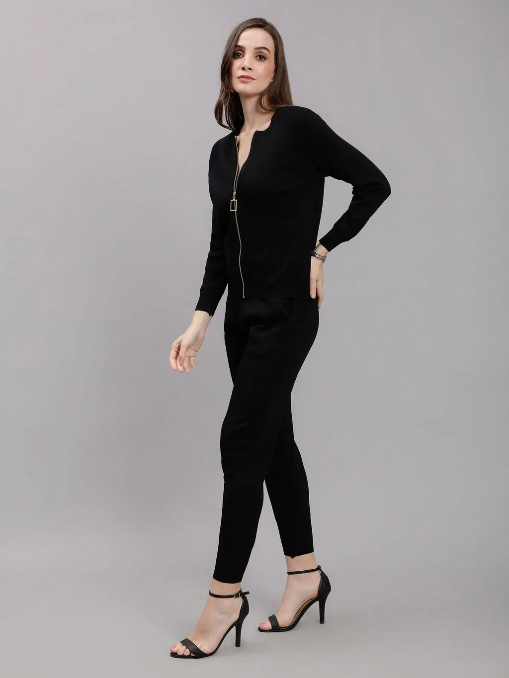 Front Zip Knitted Three Piece Set