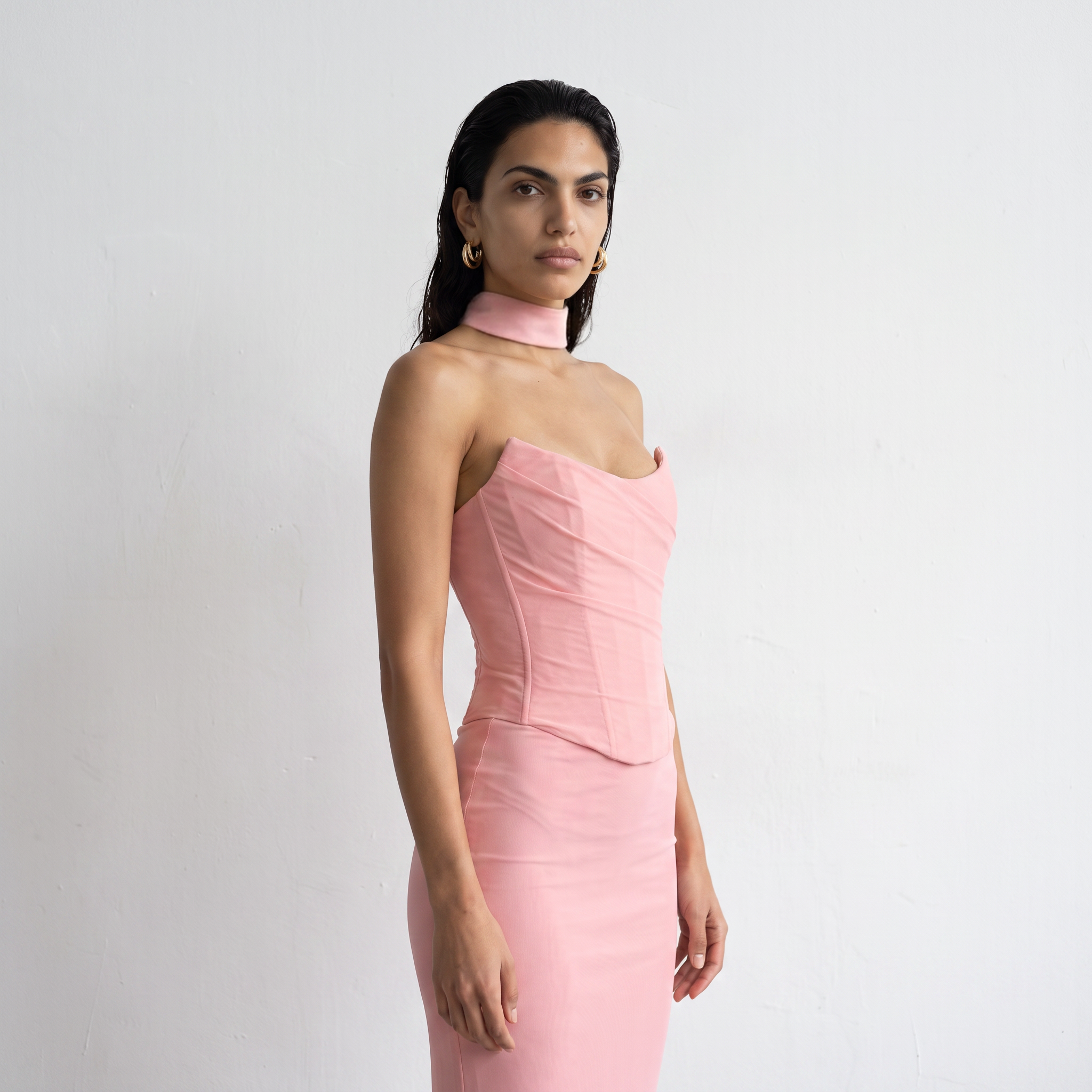 Draped Mesh Corset With Skirt Set
