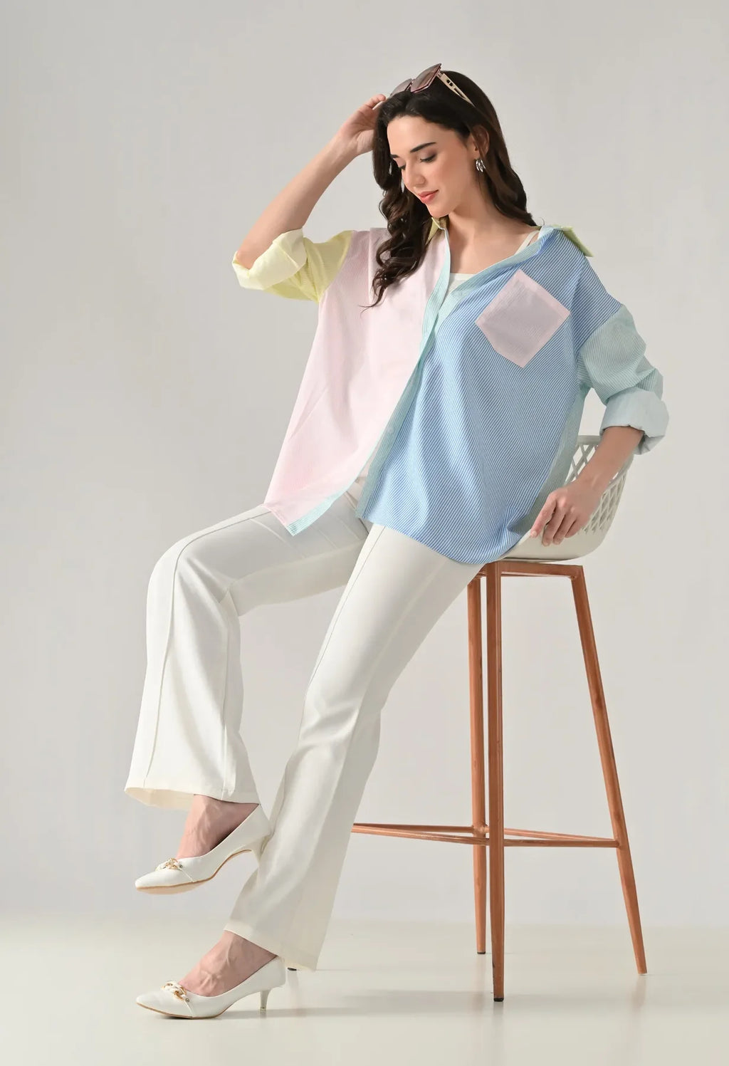 Striped Colorblock Oversize Shirt