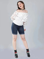 Lantern Sleeve Mesh Ruched Blouse