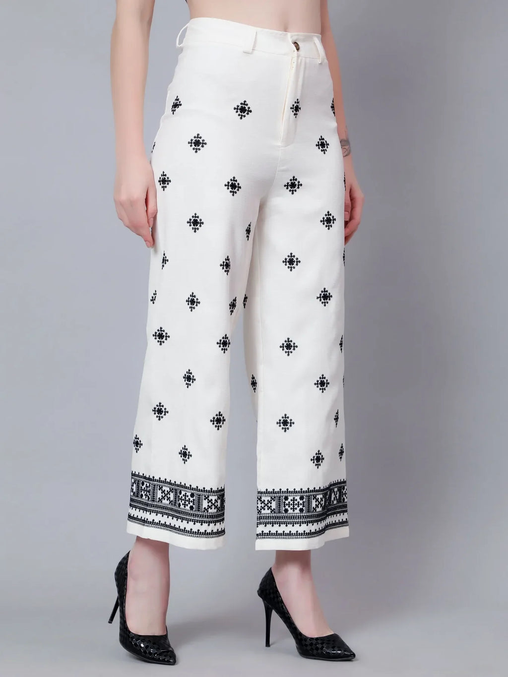 High Waist Embroidered Trousers